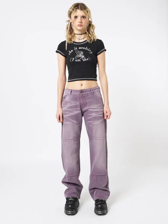 Women Minga London Bottoms Cora Washed Mauve Straight Jeans