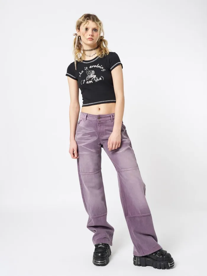 Women Minga London Bottoms Cora Washed Mauve Straight Jeans