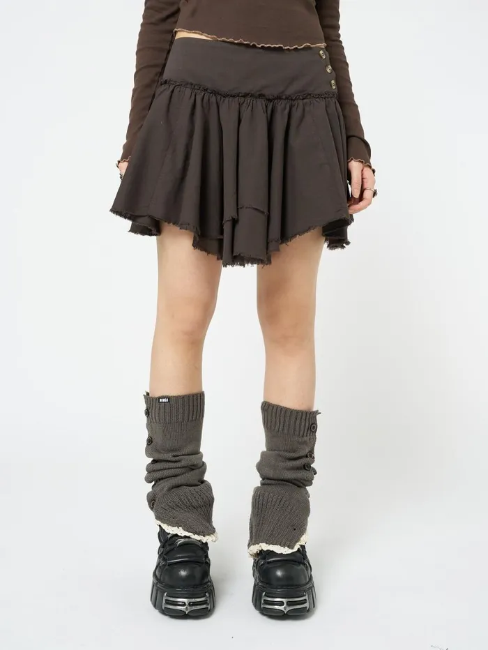 Women Minga London Bottoms Flora Brown Layered Asymmetrical Mini Skirt
