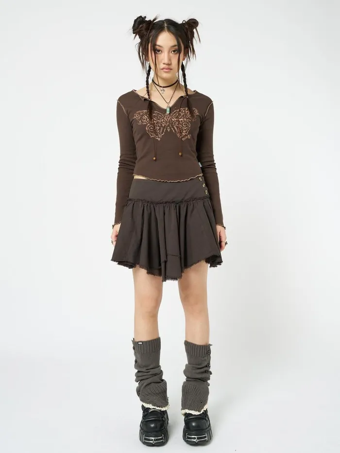 Women Minga London Bottoms Flora Brown Layered Asymmetrical Mini Skirt