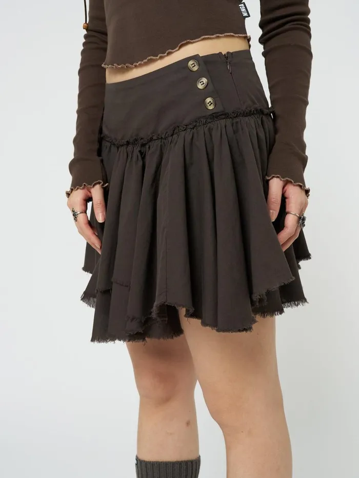 Women Minga London Bottoms Flora Brown Layered Asymmetrical Mini Skirt