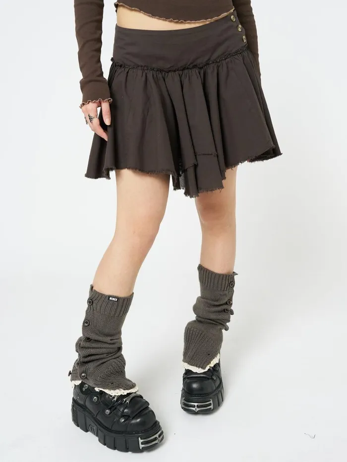 Women Minga London Bottoms Flora Brown Layered Asymmetrical Mini Skirt