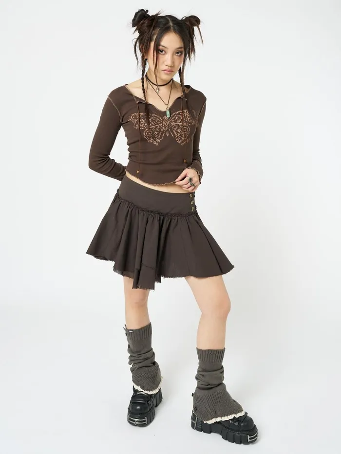 Women Minga London Bottoms Flora Brown Layered Asymmetrical Mini Skirt