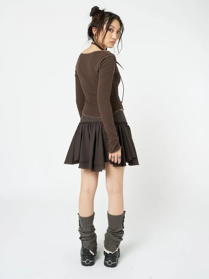 Women Minga London Bottoms Flora Brown Layered Asymmetrical Mini Skirt