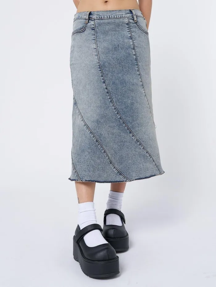 Women Minga London Bottoms Lizzie Flared Denim Maxi Skirt