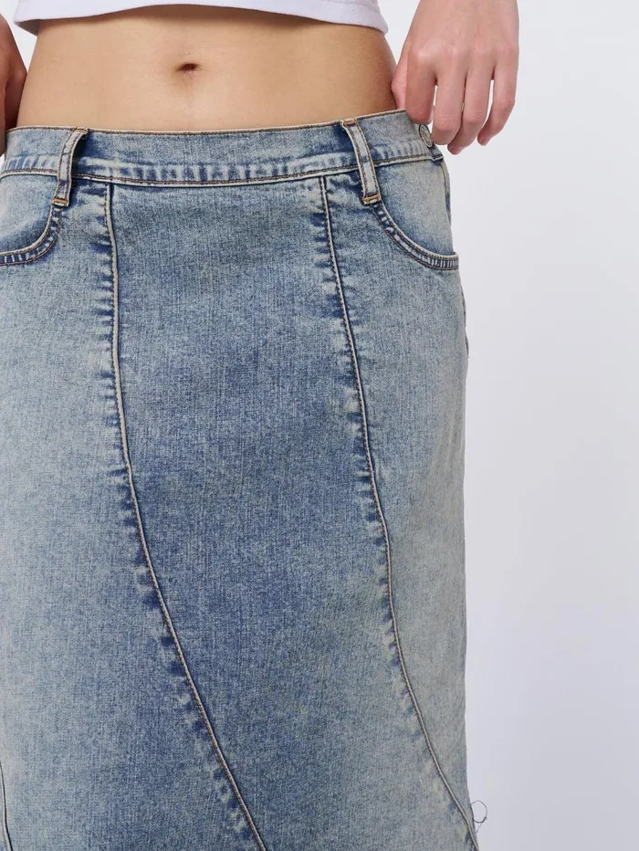 Women Minga London Bottoms Lizzie Flared Denim Maxi Skirt