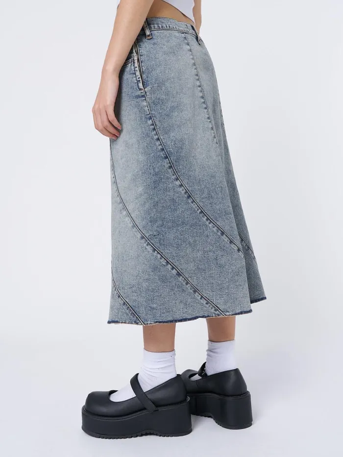 Women Minga London Bottoms Lizzie Flared Denim Maxi Skirt