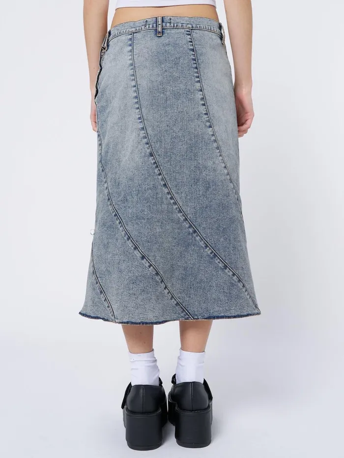 Women Minga London Bottoms Lizzie Flared Denim Maxi Skirt