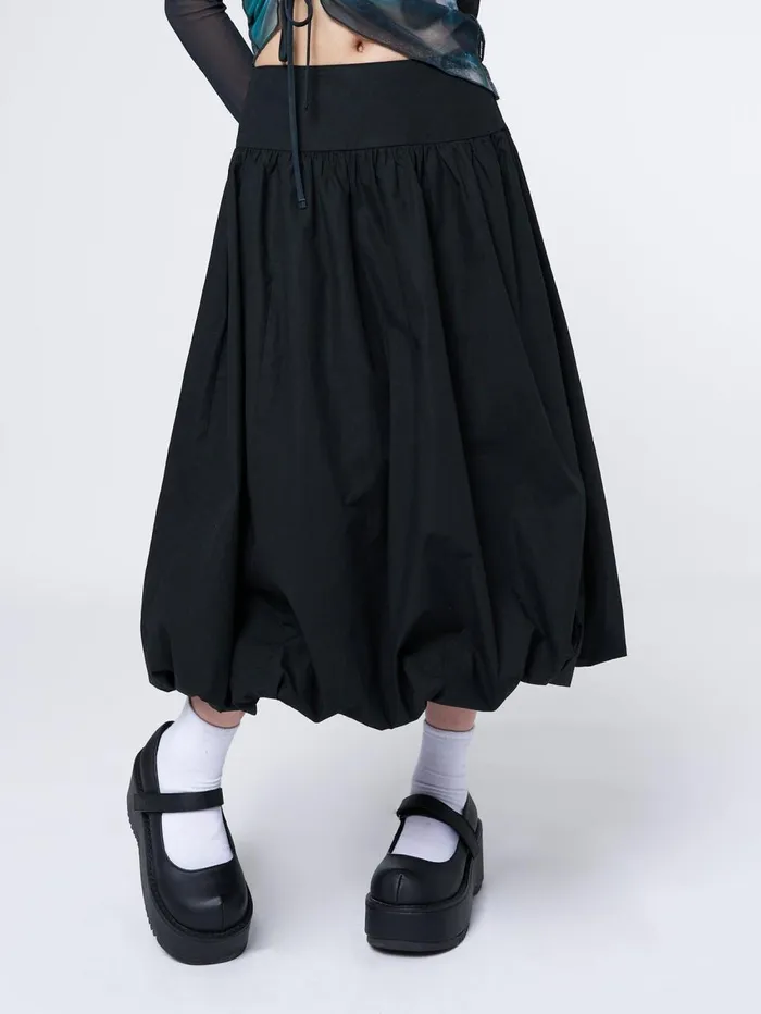 Women Minga London Bottoms Suya Black Bubble Midi Skirt