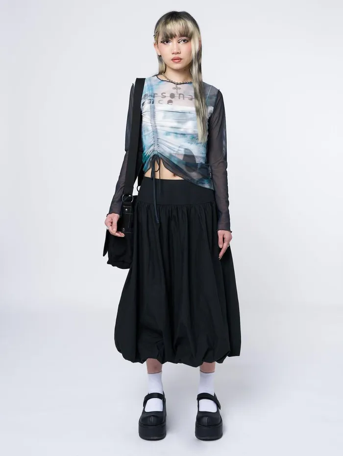 Women Minga London Bottoms Suya Black Bubble Midi Skirt