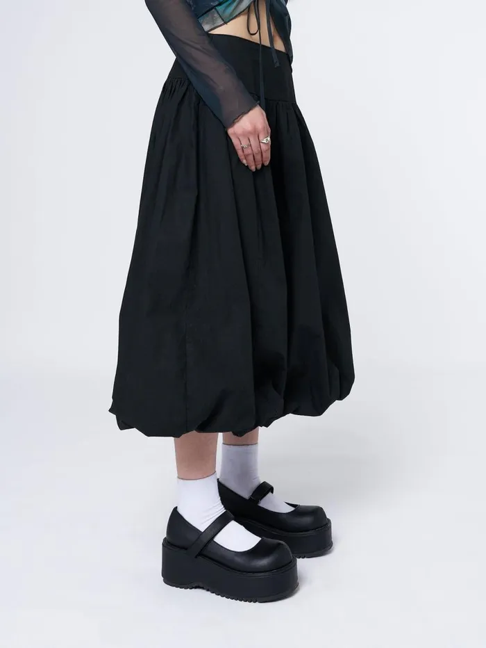 Women Minga London Bottoms Suya Black Bubble Midi Skirt