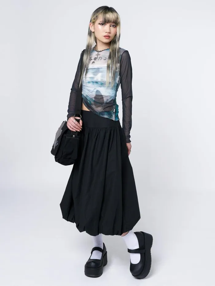 Women Minga London Bottoms Suya Black Bubble Midi Skirt
