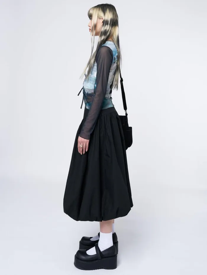 Women Minga London Bottoms Suya Black Bubble Midi Skirt