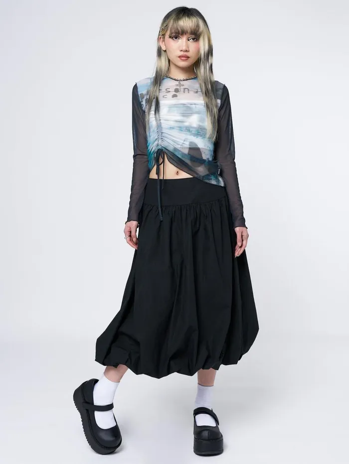 Women Minga London Bottoms Suya Black Bubble Midi Skirt