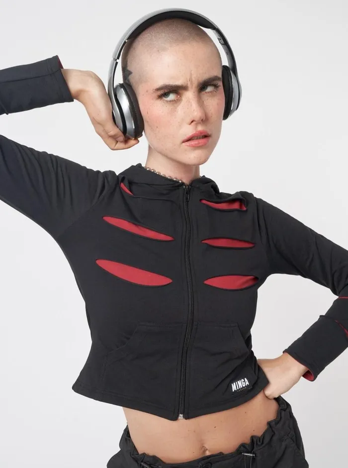 Women Minga London Jackets and Cardigans Alexa Slash Zip Up Hoodie