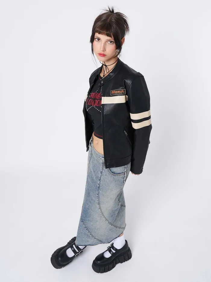 Women Minga London Jackets and Cardigans Chiara Black Vegan Racer Jacket