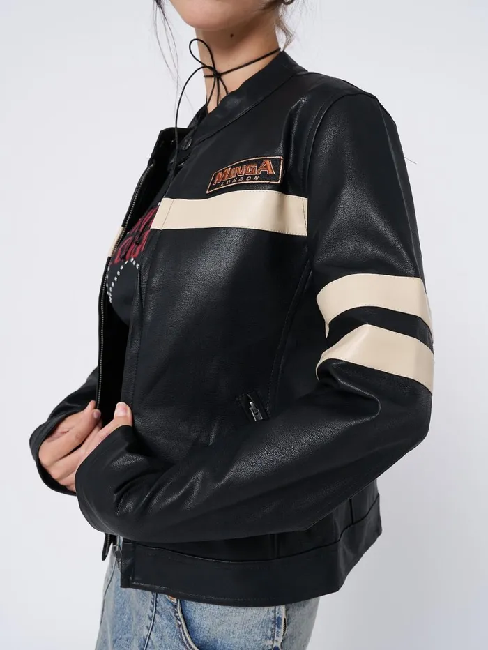 Women Minga London Jackets and Cardigans Chiara Black Vegan Racer Jacket