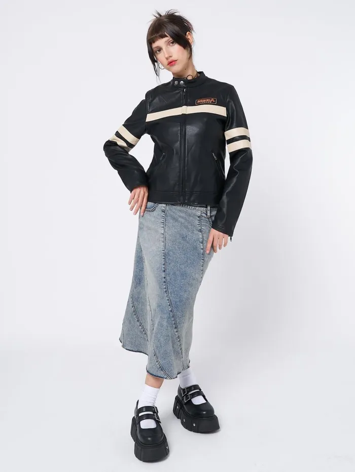 Women Minga London Jackets and Cardigans Chiara Black Vegan Racer Jacket