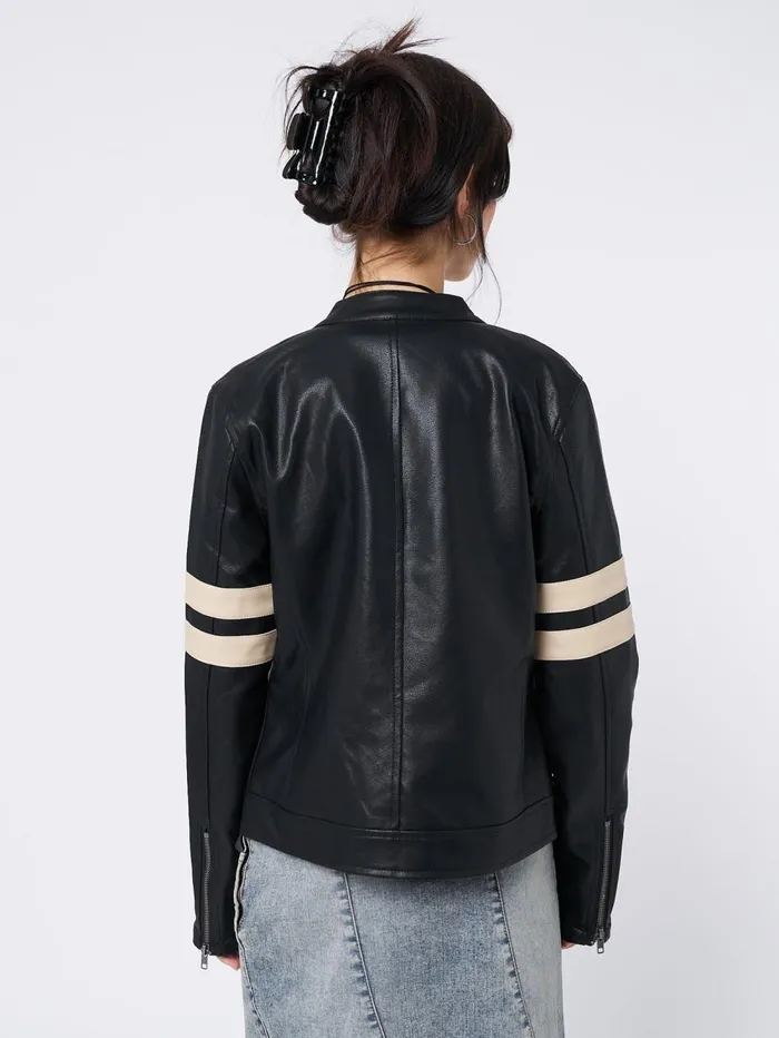 Women Minga London Jackets and Cardigans Chiara Black Vegan Racer Jacket