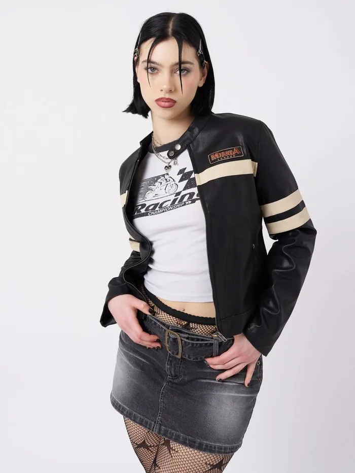 Women Minga London Jackets and Cardigans Chiara Black Vegan Racer Jacket