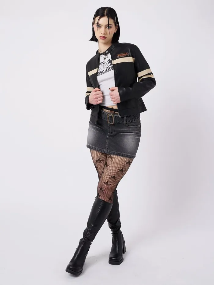 Women Minga London Jackets and Cardigans Chiara Black Vegan Racer Jacket