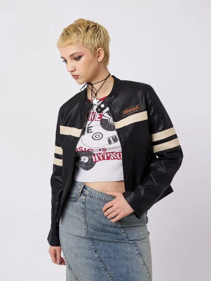 Women Minga London Jackets and Cardigans Chiara Black Vegan Racer Jacket
