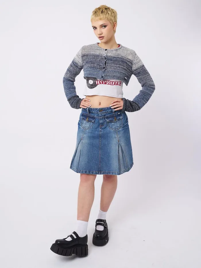 Women Minga London Jackets and Cardigans Drea Blue Extreme Cropped Cardigan
