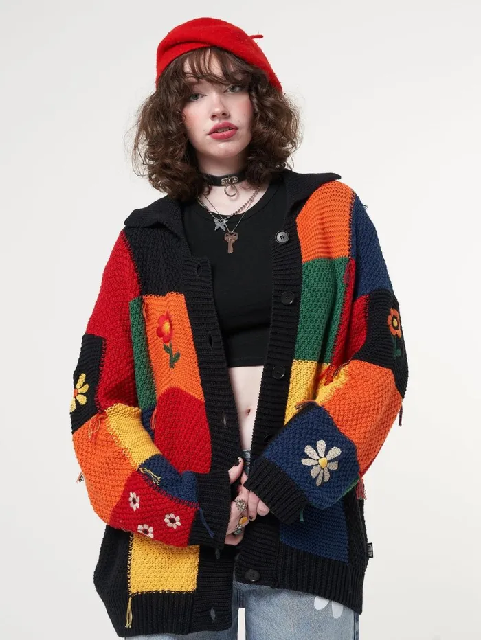 Women Minga London Jackets and Cardigans Minga X Strangervinyl Rainbow Patchwork Cardigan Women Minga London Jackets and Cardigans Minga X Strangervinyl Rainbow Patchwork Cardigan