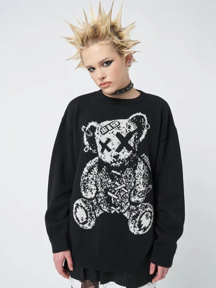 Women Minga London Knitwear Broken Teddy Bear Jacquard Knit Jumper
