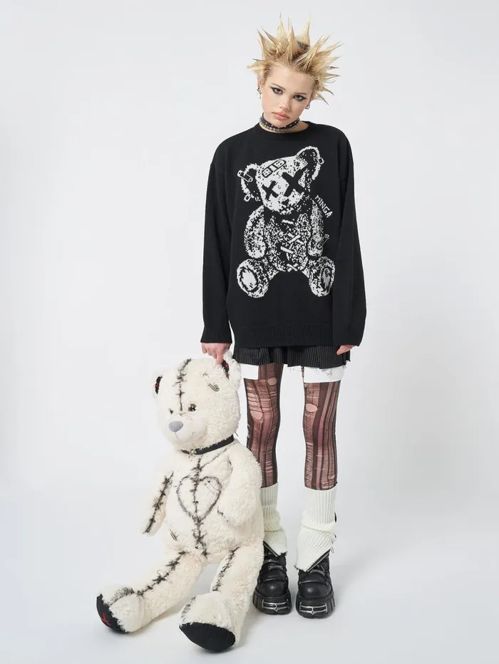 Women Minga London Knitwear Broken Teddy Bear Jacquard Knit Jumper