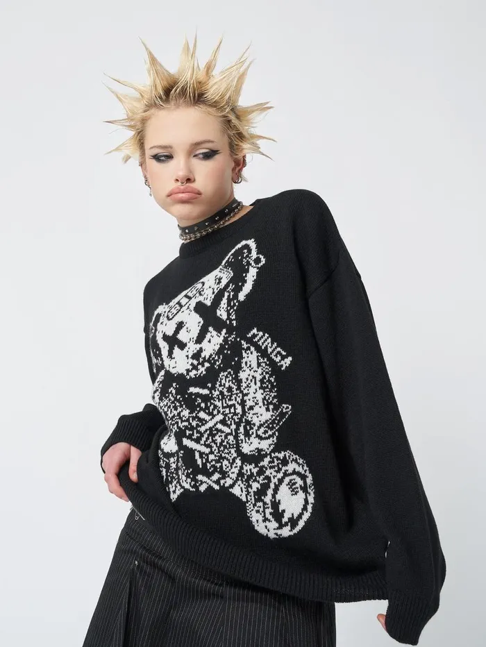Women Minga London Knitwear Broken Teddy Bear Jacquard Knit Jumper