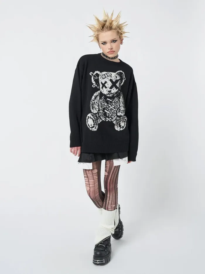 Women Minga London Knitwear Broken Teddy Bear Jacquard Knit Jumper