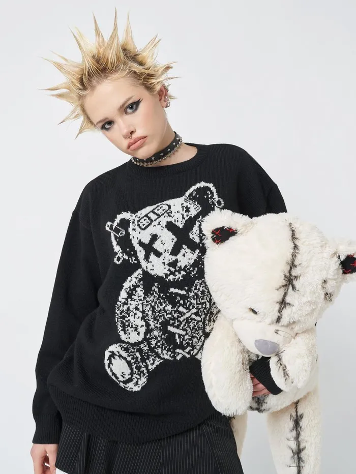 Women Minga London Knitwear Broken Teddy Bear Jacquard Knit Jumper