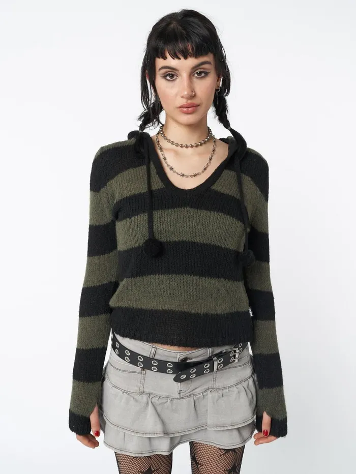 Women Minga London Knitwear Forest Stripes Knitted Hoodie