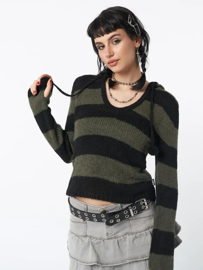 Women Minga London Knitwear Forest Stripes Knitted Hoodie
