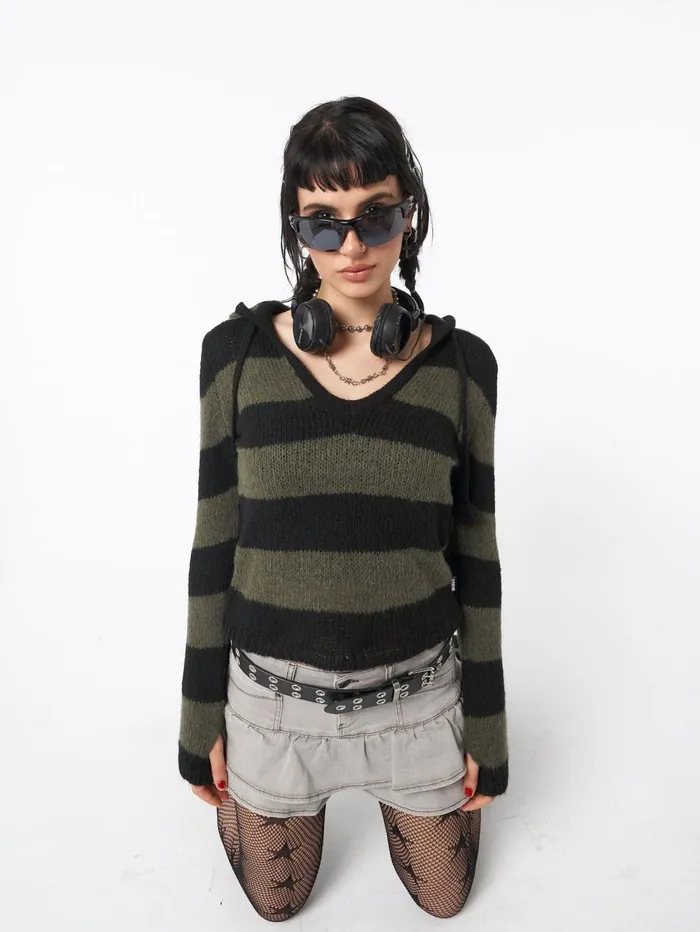 Women Minga London Knitwear Forest Stripes Knitted Hoodie