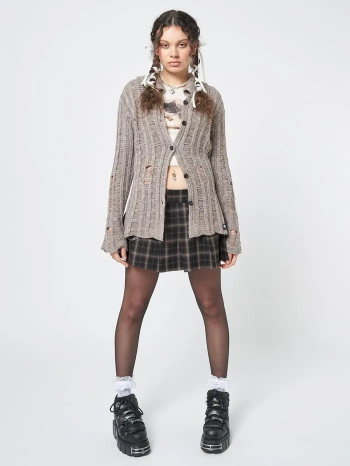 Women Minga London Knitwear Gem Sand Distressed Knit Cardigan