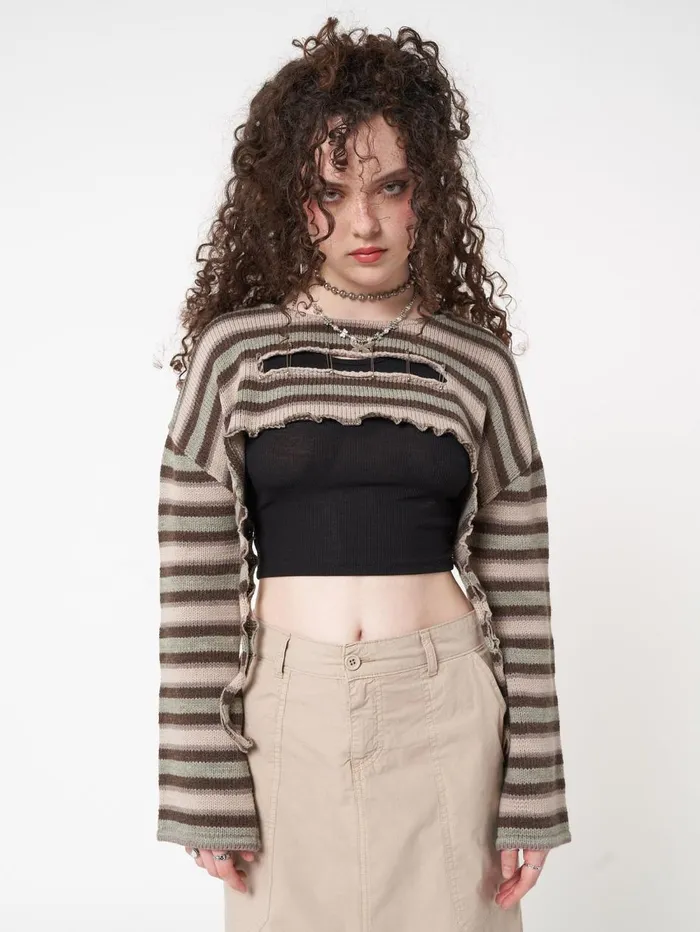 Women Minga London Knitwear Molly Stripes Tie Knitted Shrug