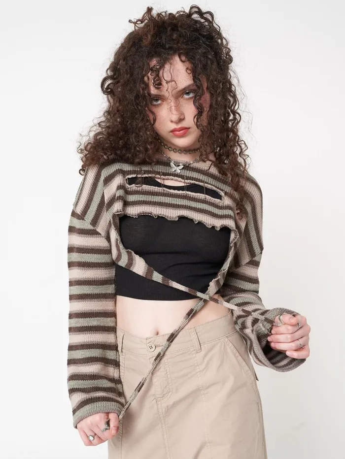 Women Minga London Knitwear Molly Stripes Tie Knitted Shrug