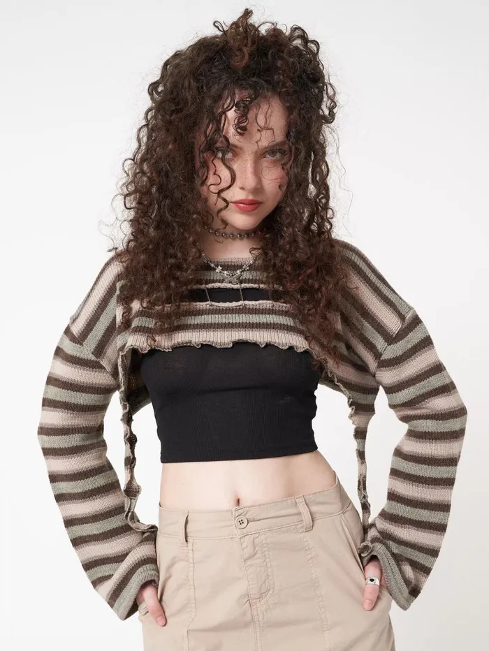 Women Minga London Knitwear Molly Stripes Tie Knitted Shrug