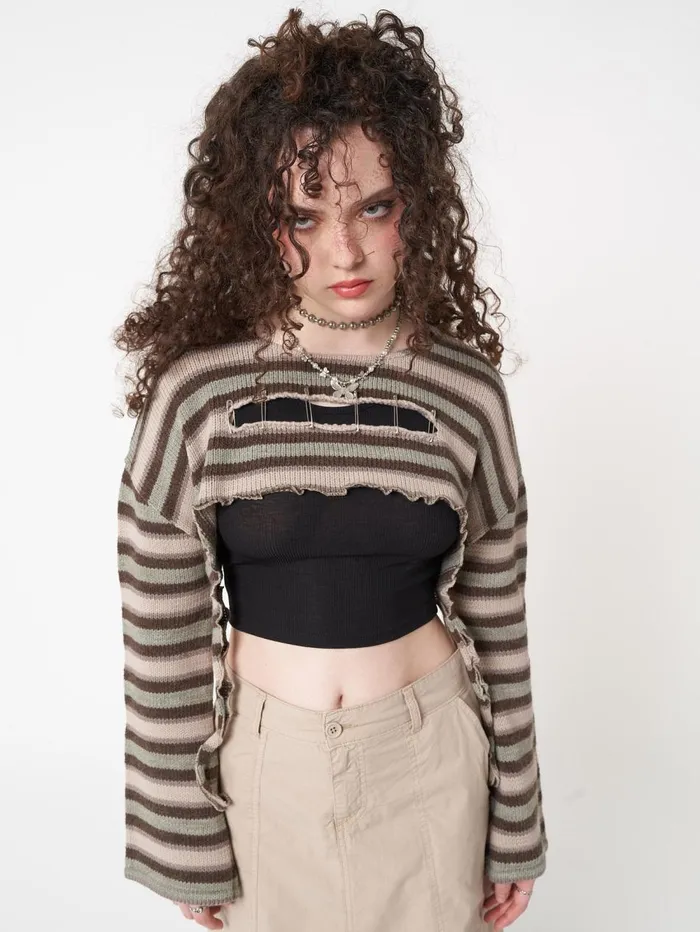 Women Minga London Knitwear Molly Stripes Tie Knitted Shrug