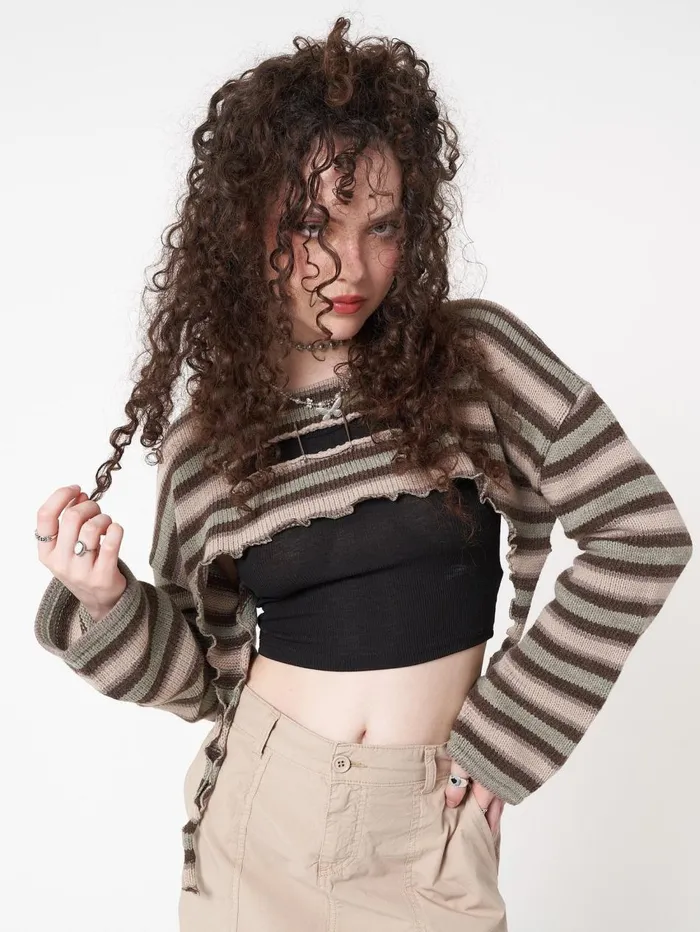Women Minga London Knitwear Molly Stripes Tie Knitted Shrug