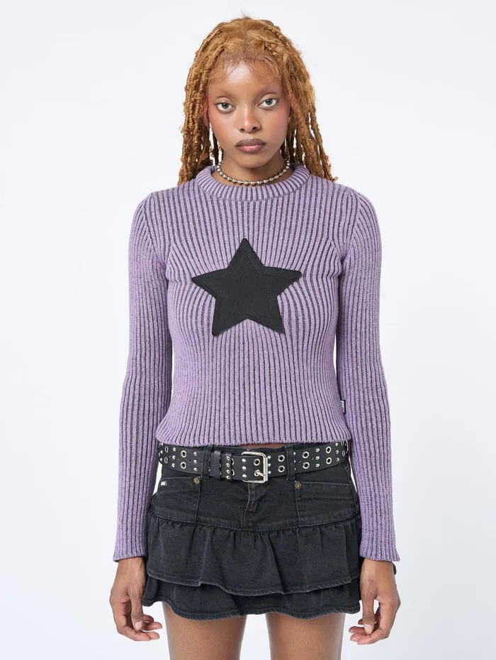 Women Minga London Knitwear Star Lilac Chunky Knit Jumper