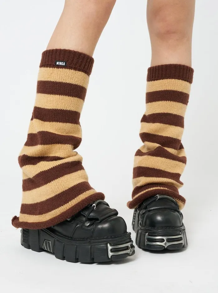 Women Minga London Shop All Brown and Honey Striped Flare Leg Warmers
