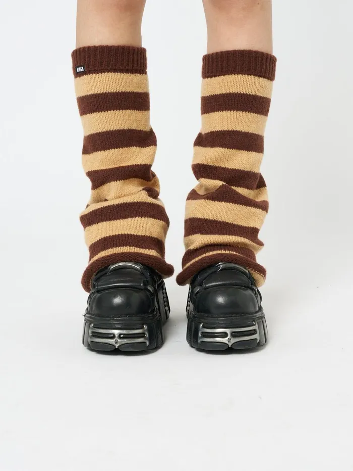 Women Minga London Shop All Brown and Honey Striped Flare Leg Warmers Women Minga London Shop All Brown and Honey Striped Flare Leg Warmers