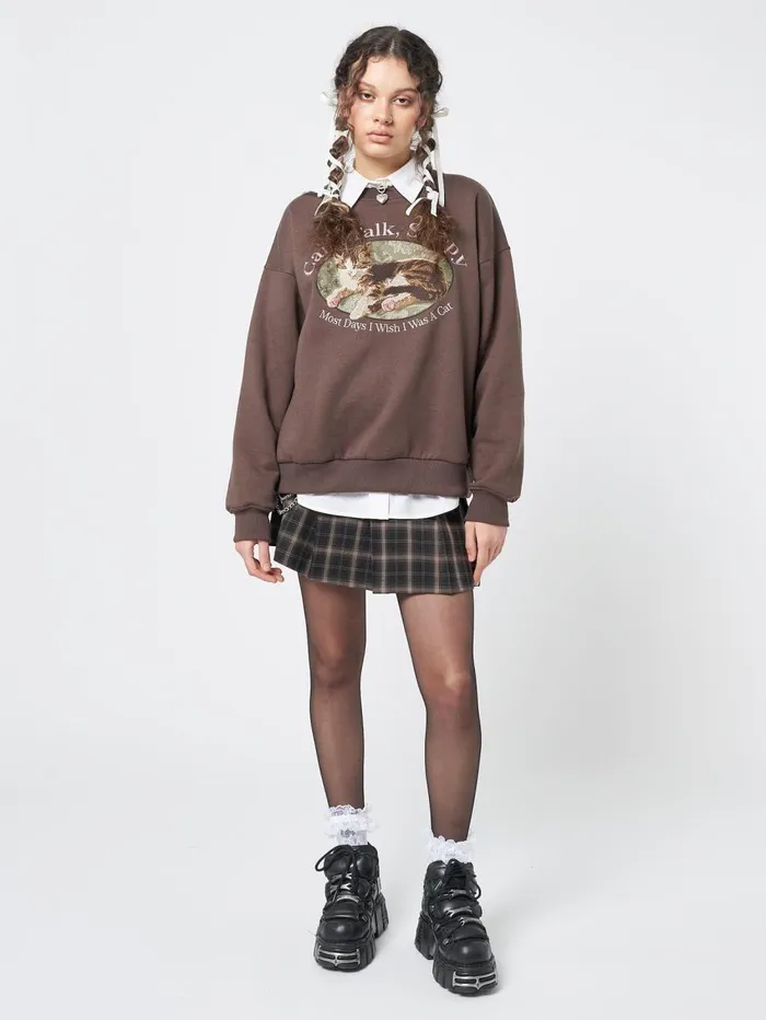 Women Minga London Sweaters and Hoodies Cant Talk Cat Embroidered Sweatshirt