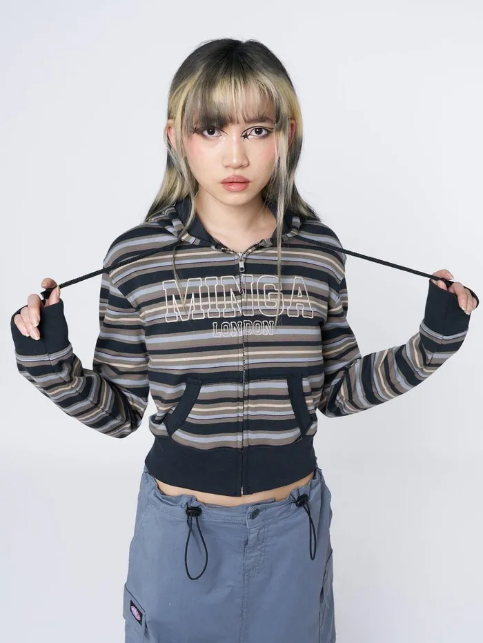 Women Minga London Sweaters and Hoodies Deba Striped Zip Up Hoodie