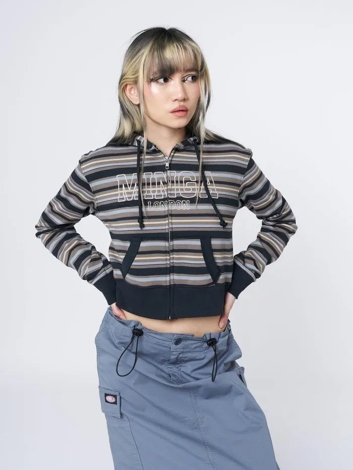 Women Minga London Sweaters and Hoodies Deba Striped Zip Up Hoodie