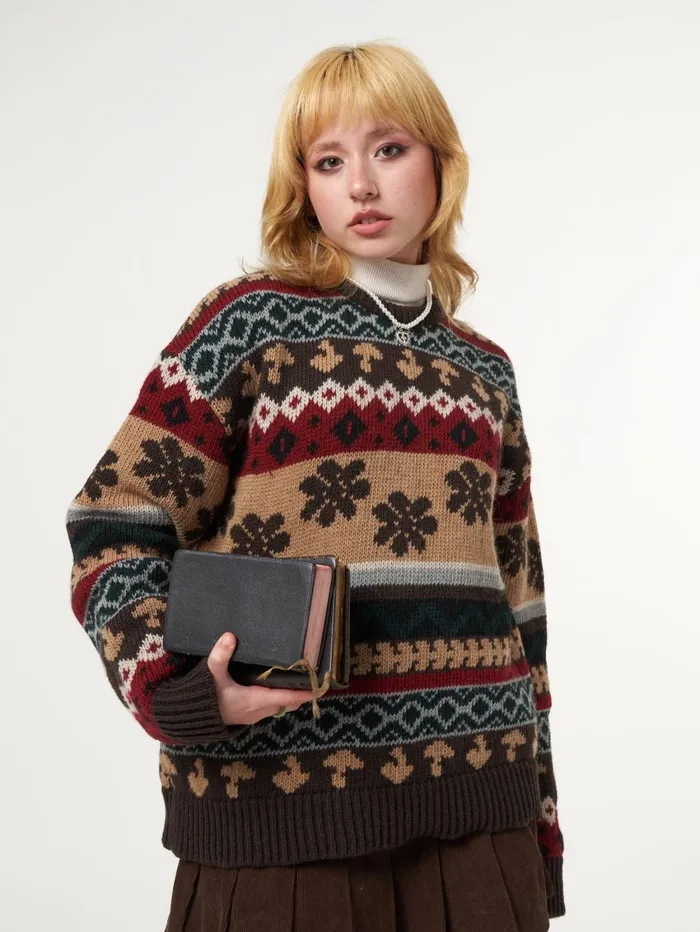 Women Minga London Sweaters and Hoodies Granny Jacquard Knit Jumper