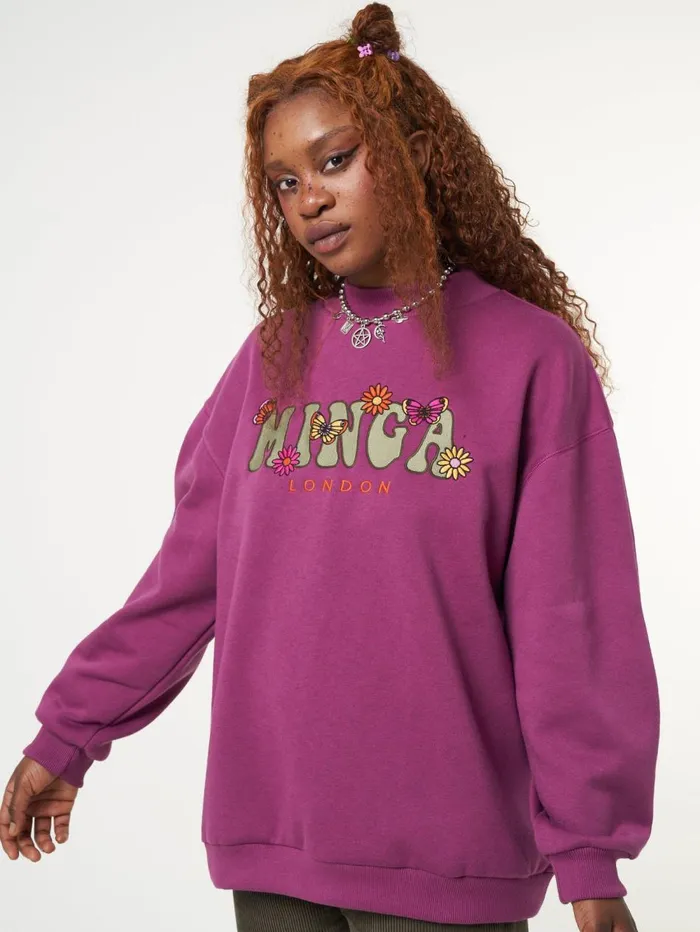 Women Minga London Sweaters and Hoodies Minga Flowers and Butterflies High Neck Sweater